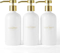 Janxin Shampoo and Conditioner Dispenser Set of 3,Refillable 20.5OZ Shampoo Bottles with Non-Slip Protective Silicone Pad,Shower Soap Dispenser with Waterproof Labels for Bathroom (White)