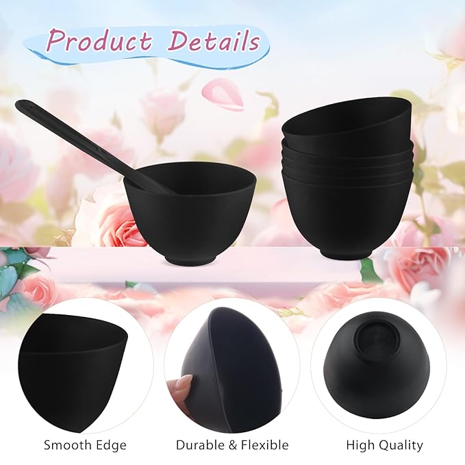 Black Silicone Mixing Bowls Facial Mask Serve Bowl Cosmetic Beauty Tool with Stirring Sticks for Skincare DIY Craft Home Salon - 6 Pcs