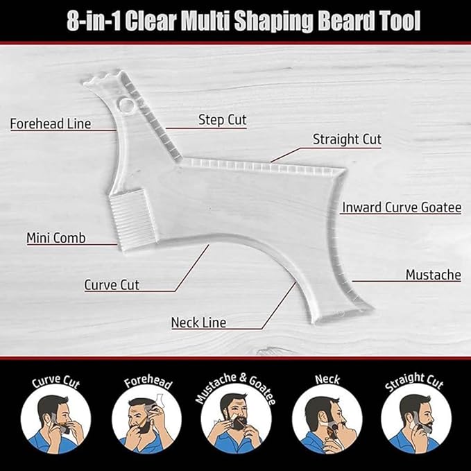 Beard Shaper Template Shaping Tool, Premium Quality Template Shaping for Goatee Mustache Sideburns Facial Hair Trimming Grooming Guide for Men Jaw Cheek Neck Line Symmetric Curve