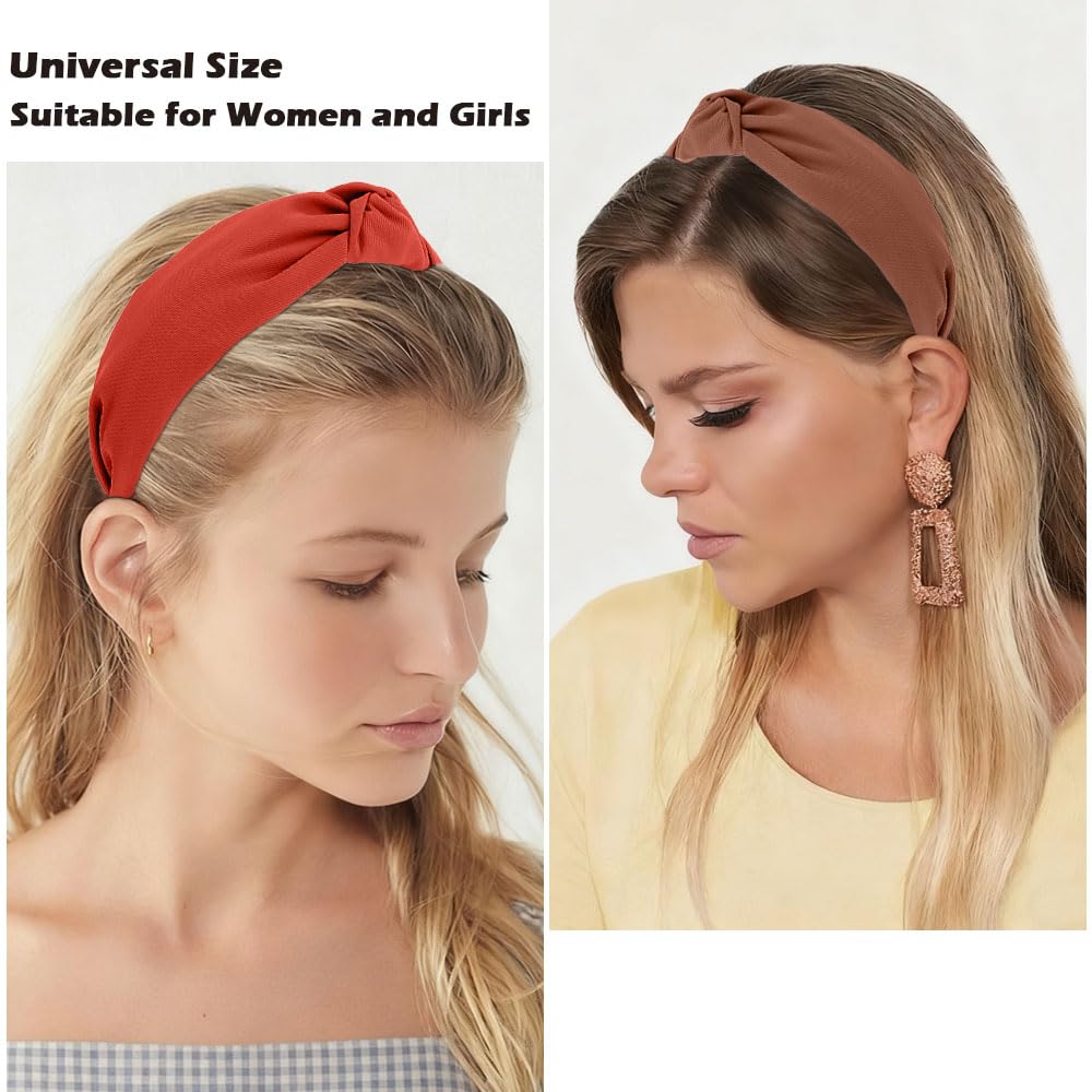 AHONEY 5 Pack Red Knotted Headbands for Women Girls Trendy Fashion Thick Headbands Top Knot Non Slip Cute Hair Accessories Headband Pack Diademas Para Mujer