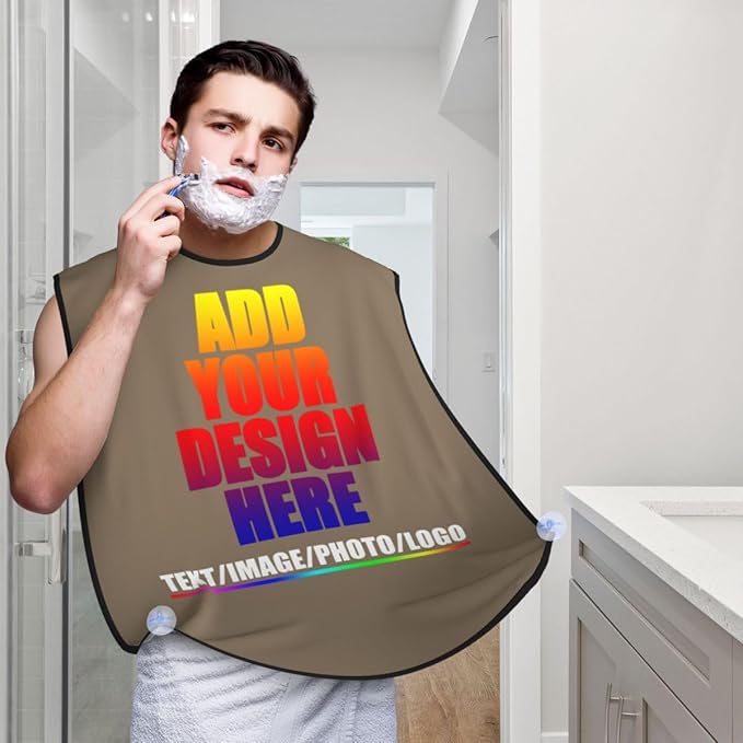 Personalized Custom Beard Bib Apron Design Your Photo Text Logo Beard Hair Catcher Non-Stick Beard Shave Capes for Trimming Shaving Brown Savana