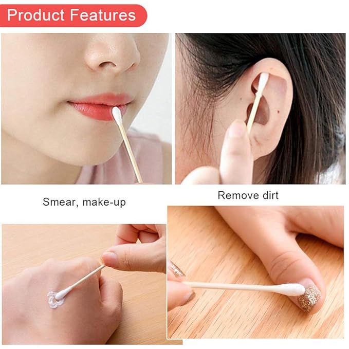 RIKWOG Cotton Swabs, 1000 Count Bamboo Sticks Cotton Swabs with Storage Box Cotton Buds with Wooden Handles For Ears Makeup or Nails Personal Care