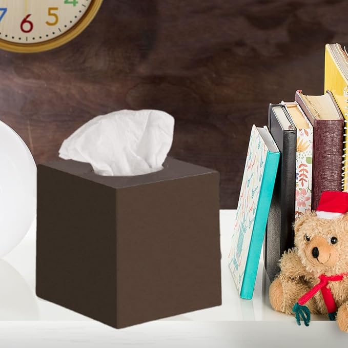 Bronze Tissue Box Cover Square - Plastic Facial Tissue Box Holder - Decorative Cube Tissue Holder Dispenser Fits Any Vanity Countertop, Bedroom Dresser, Office, Bathroom Decor