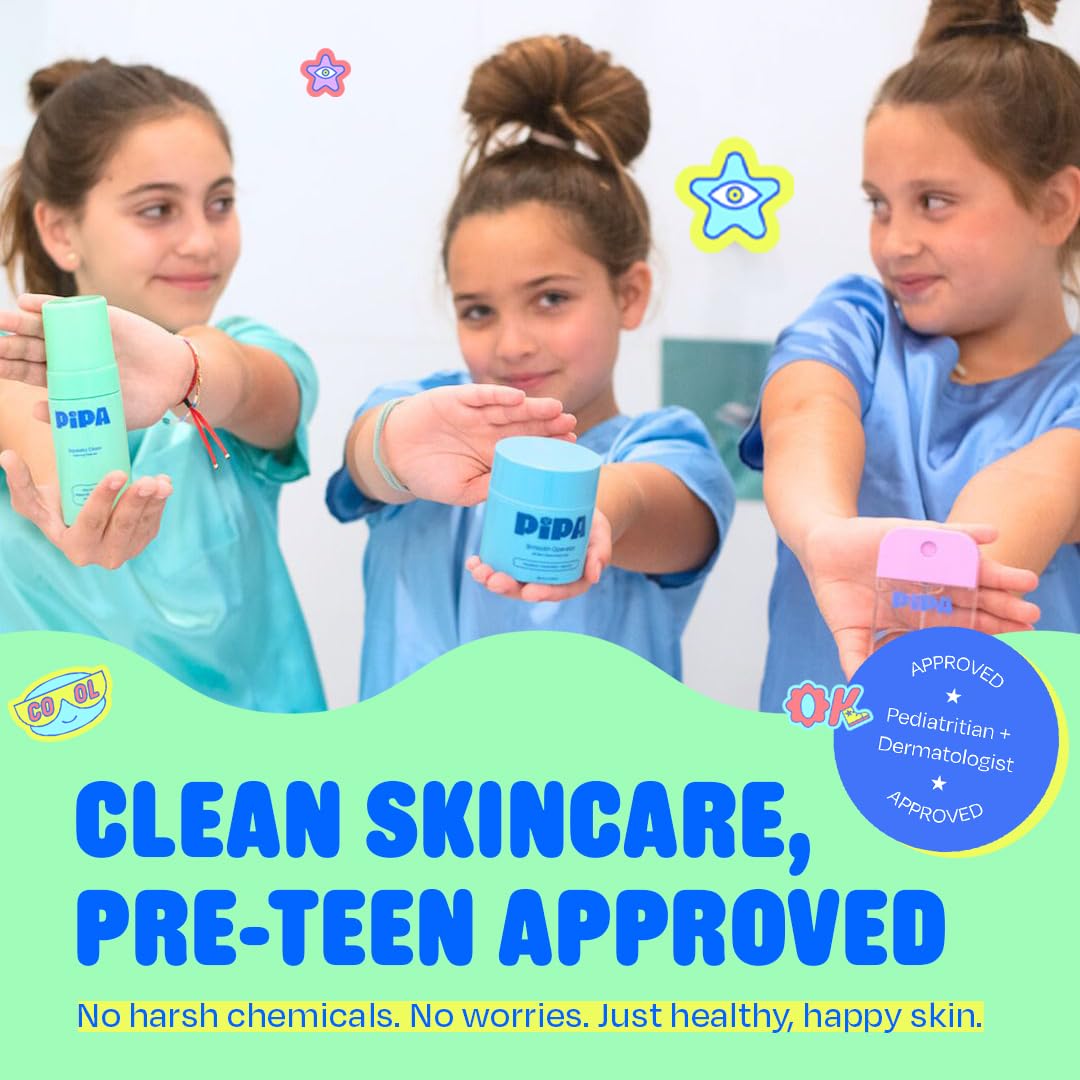 Pipa Skincare Squeaky Clean Foaming Cleanser 3.4 fl oz | Gentle Face Wash for Kids & Teens Ages 8 to 13 | Fragrance-Free, Dermatologist & Pediatrician Approved | Daily Hydrating Facial Cleanser