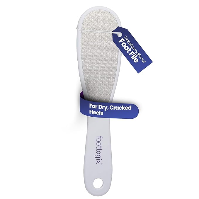 Footlogix Double-Sided Stainless Steel Foot File with Rubberized Handle – Coarse & Fine Grit Foot Exfoliator for Dry, Rough Skin | Professional Pedicure Tool | Lightweight, Easy to Clean