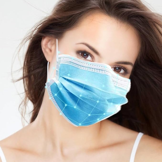 SDIW 100Pcs Blue Disposable Face Mask, 3 Ply Masks with Soft Elastic Ear loops