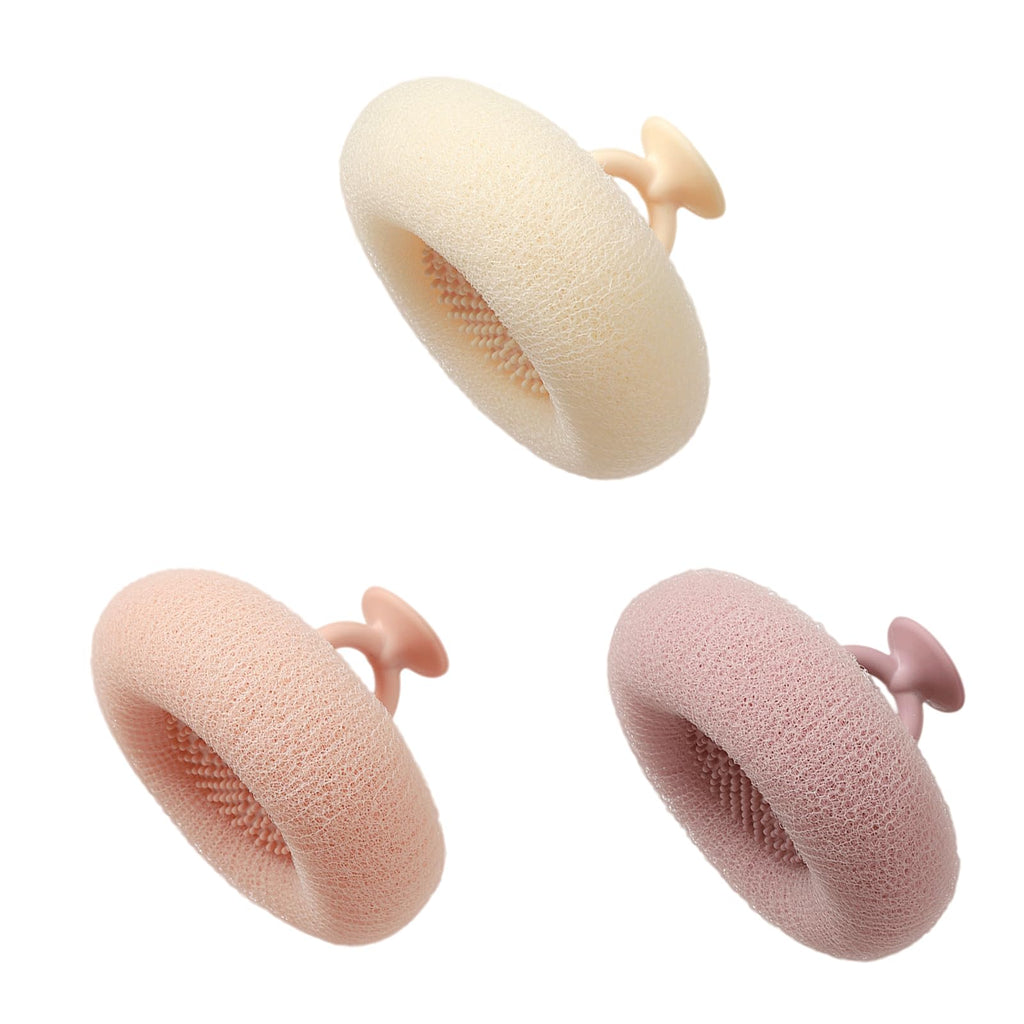 Soft Sunflower Bath Ball with Suction Cup Hook, 3D Textured Mesh Exfoliating Bath Sponge Cleaning Brush，New Silicone Massage Center for Deep Cleansing (Off-White+Flesh Pink+Purple)