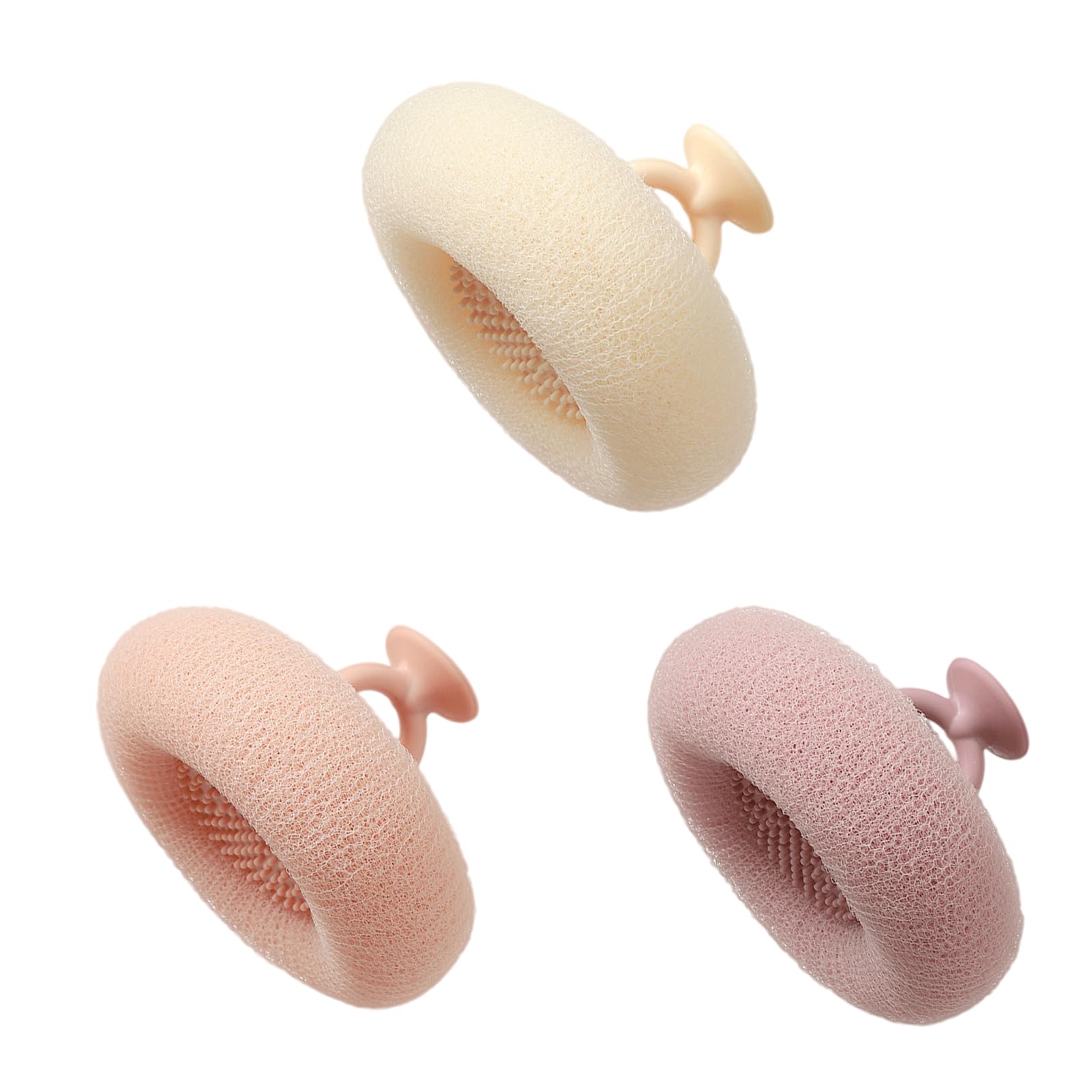 Soft Sunflower Bath Ball with Suction Cup Hook, 3D Textured Mesh Exfoliating Bath Sponge Cleaning Brush，New Silicone Massage Center for Deep Cleansing (Off-White+Flesh Pink+Purple)