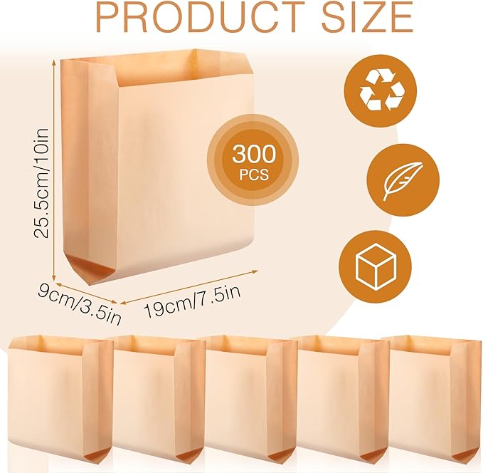 300 Pcs Waxed Kraft Feminine Hygiene Liner Bag, Business Restroom Bathroom Personal Dispensers 7.5 x 10" Waste Receptacle Paper Liners, Sanitary Napkin Disposal Bags, Kraft Bag