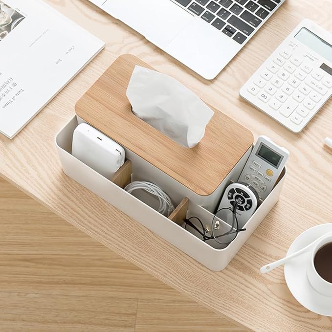 Poeland Multifunction Tissue Box Rectangular Facial Tissue Holder Dispenser for Dining Room, Kitchen, Bedroom Dressers and Home Décor