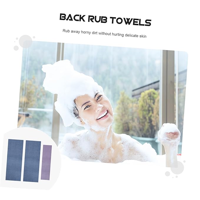FOYTOKI 3pcs Bathroom Towels Back Scrubbers Exfoliating Bath Cloth Wash Massage Mitts and Long Straps for Back Rubbing