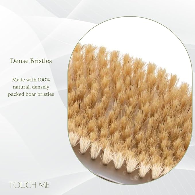 100% Natural Boar Bristle Body Brush with Contoured Wooden Handle by TOUCH ME