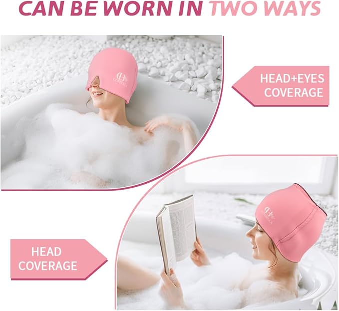 Migraine Relief Cap, Soothing Headache Ice Face Mask Products, Hot and Cold Therapy, Migraine Headache Relief Cap for Migraine, Sinus, Puffy Eyes, Tension, Stress and Hangover (Pink+Green)