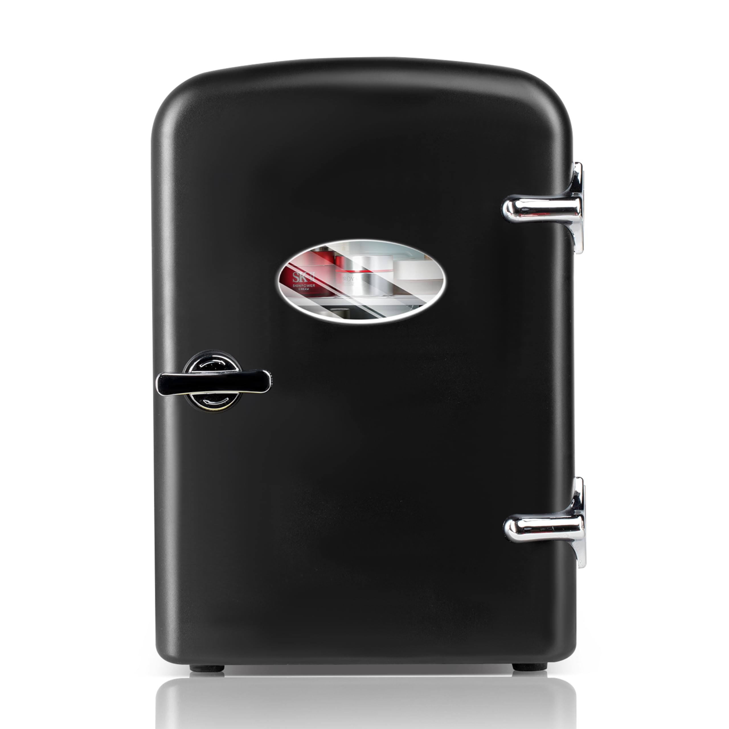 YSSOA Mini Fridge with Observation Window 4-Liter Six 12 oz Cans Portable Warmer & Cooler Compact Refrigerator, 100% Eco Friendly and Freon-Free, 4L with window, Black