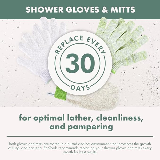 EcoTools Bath + Shower Gloves 6 Pack, Exfoliating Gloves Remove Dead Skin & Cleanse The Whole Body, Bath Gloves To Scrub & Hydrate, Self-Tanner Application Prep, Cruelty Free, (12 Gloves Total)