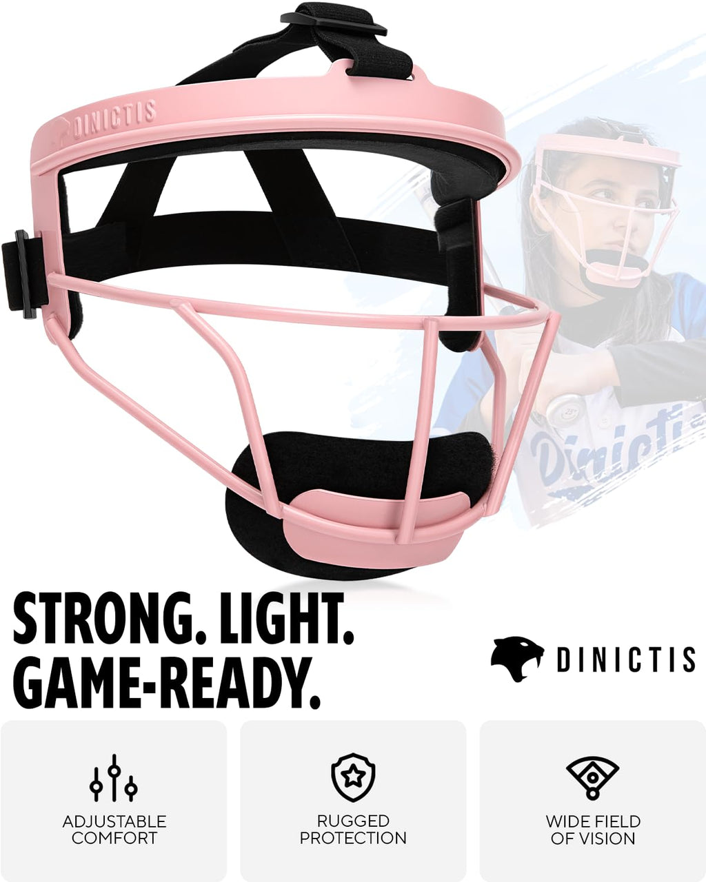 Dinictis Softball Face Mask, Lightweight, Comfortable, with Wide Field Vision, Durable and Safe Face Guards, Premium Protective Softball Fielder's Mask-Pink-Adult(L)