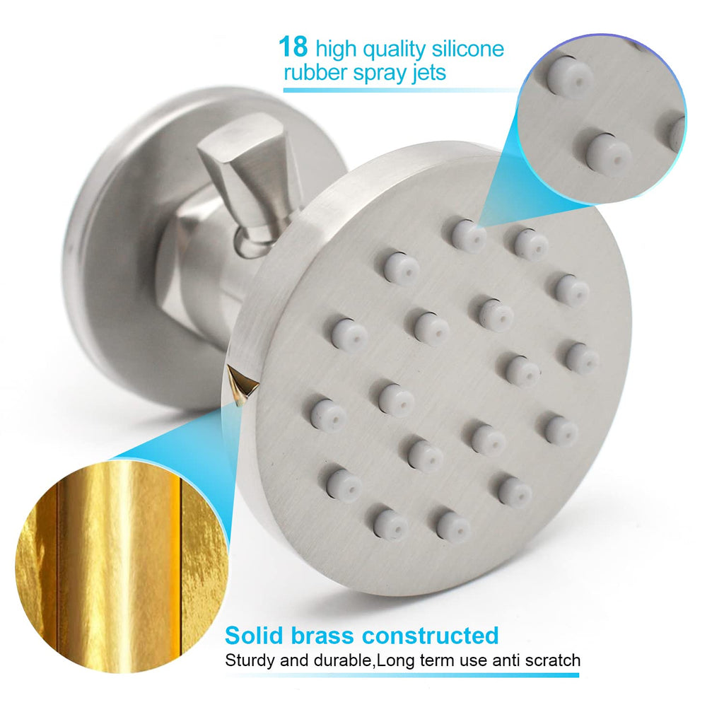 Backnets Brass Shower Body Jets with Adjustable Flow, Massage Spa Brushed Nickel Round Body Spray Shower Side Wall Sprayer Head Jets, 4 pcs, Water Saving