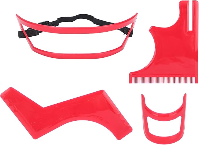 4 Pcs Red Beard Shaping Tool Kit, Plastic Beard Template Set Barber Supplies Set for Men Hairline Neckline & Beard Grooming Styling Beard Trimming Tools