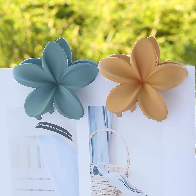 Sisiaipu Colorful Flower Hair Claw Clips - 6 Pcs Large Plumeria Clips for Thick and Thin Hair, Beach Accessories for Women and Girls