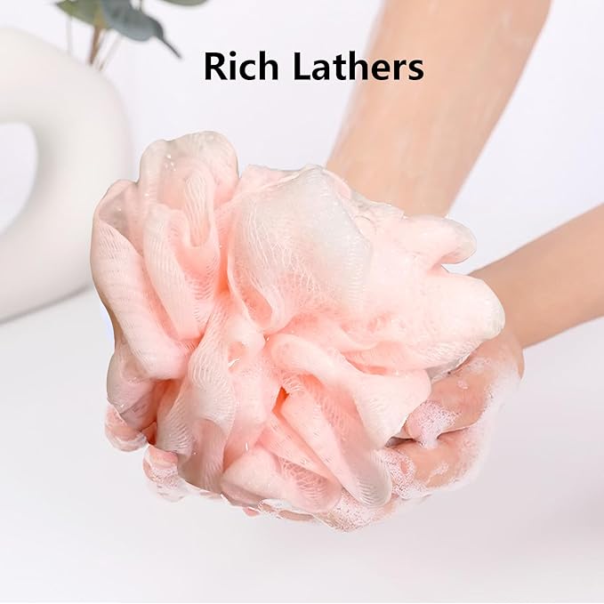 Set of 4 Loofah Sponge Shower Loofah, Exfoliating Shower Ball, Scrub Ball Body Sponge, Soft Mesh, Deep Cleansing Bath Tools, Rich Lathers (4PCS)