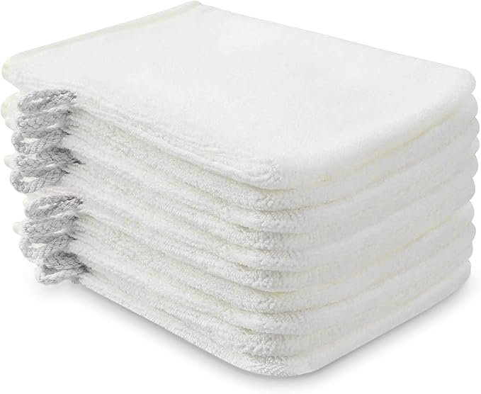 PHOGARY 10 Pack Microfiber Body Wash Mitts, Soft Face Mitten, Bath Spa Cloth, Reusable Makeup Remover Mitt Gloves, European Style Wash Cloth, 6×8 inch (White)
