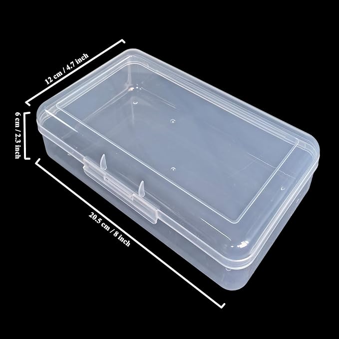 4 Pack Rectangular Clear Plastic Storage Containers Box with Hinged Lid for Beads and Other Small Craft Items (8 x 4.7 x 2.3 inch)