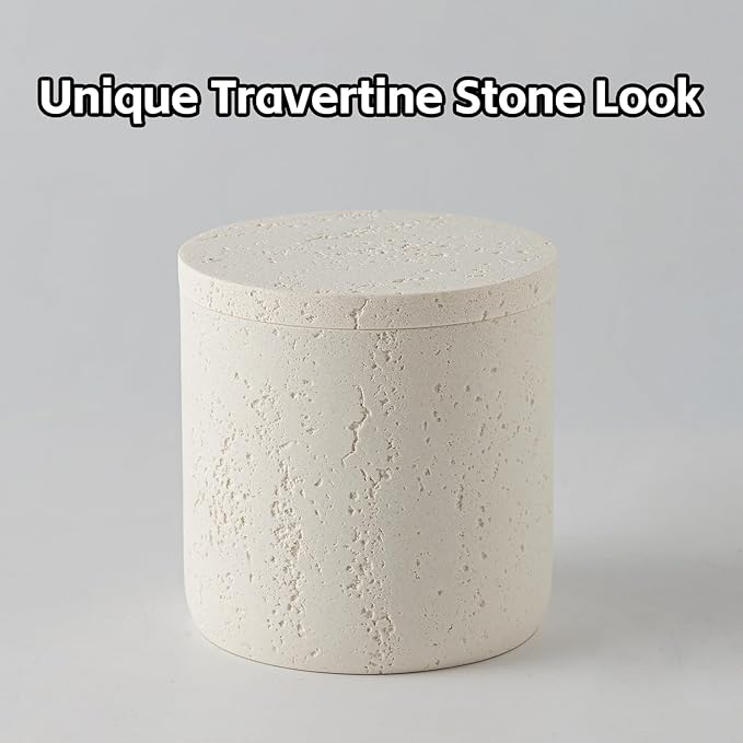 WUUAHOME Bathroom Accessories Set, Travertine Stone-Look, 6 PCS Bathroom Accessory Set with Soap Dispenser, Toothbrush Holder, Tumbler, Vanity Tray, Cotton Swab Jars for Countertop (Off White 6 PCS)