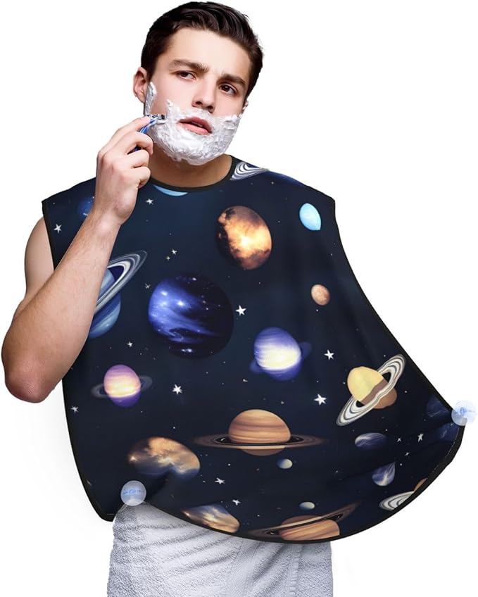 Purple And Teal Flowers Print Beard Bib Shaving Apron, Beard Hair Trimming Cape Gift For Dad