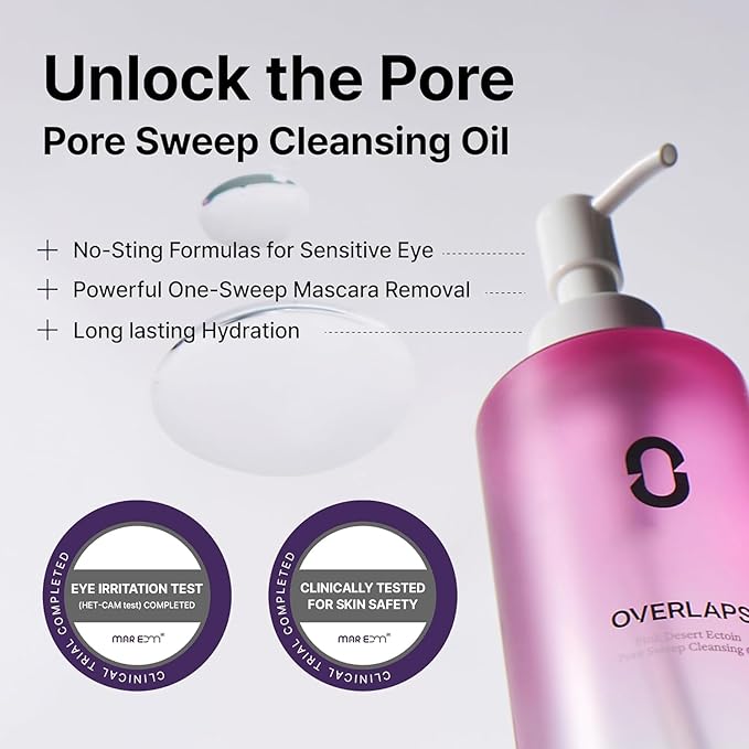OVERLAPS Ectoin Cleansing Oil, Korean Face Oil Cleanser & Makeup Remover