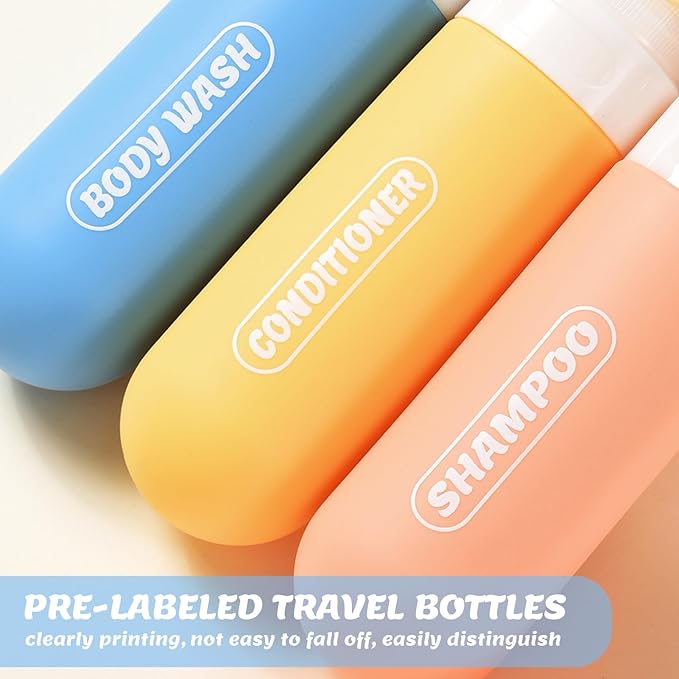 YNSHOUNA 20 Pack Travel Bottles Set, TSA Approved Travel Size Toiletries Containers, Leak Proof Shampoo and Conditioner Bottles, Refillable Travel Essentials Toiletry Bottles (Light Color)