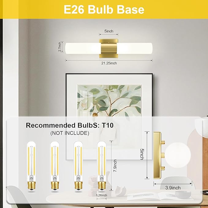 Kalium Wall Sconces Set of Two, Modern 21" Vanity, Frosted Glass, Gold