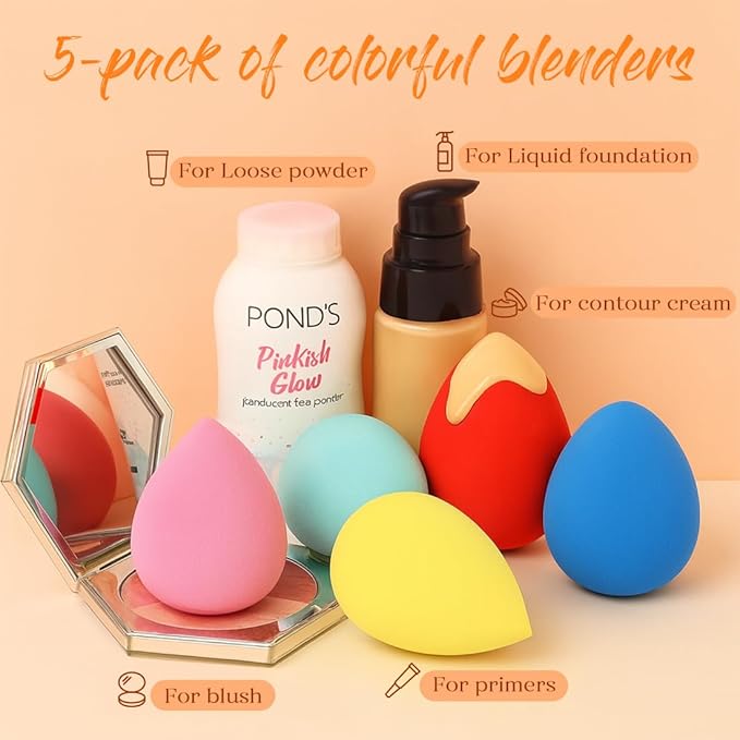 BEAKEY Makeup Sponge Set, 5 Pack Foundation Beauty Sponges & Soft Blenders