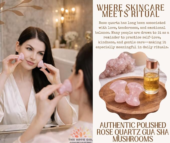 This Hippie Girl Gua Sha Mushroom Set, Rose Quartz Facial Toning and Yoga Sculpt Massage Tool, Jaw Sculpting Tools for Skin and Facial Treatment, 2 Gua Sha Mushrooms Facecare Tools