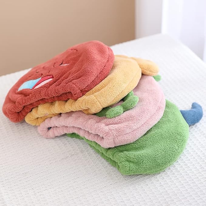 Hair Drying Towel for Kids Girls, Cute Cartoon Absorbent Quick Drying Bath Wrap Set for Bathing, Swimming Pool, Soft Microfiber Cap for Curly Long & Wet Hair, Pink Strawberry