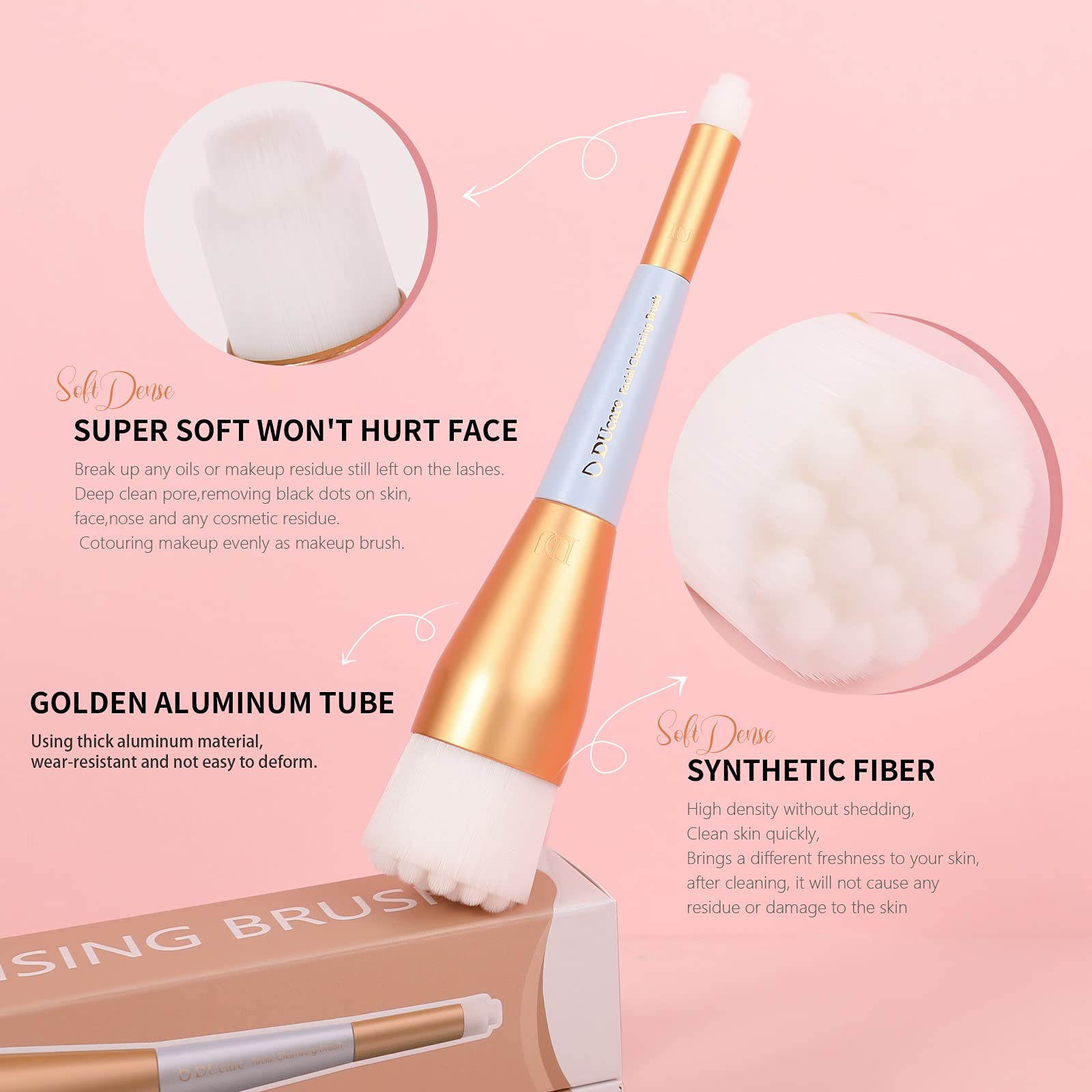 DUcare Manual Facial Cleansing Brush, 2-in-1 Skin Care face Brush Dual End Facial Manual Dual Face Wash Brush for Deep Pore Exfoliation Massaging
