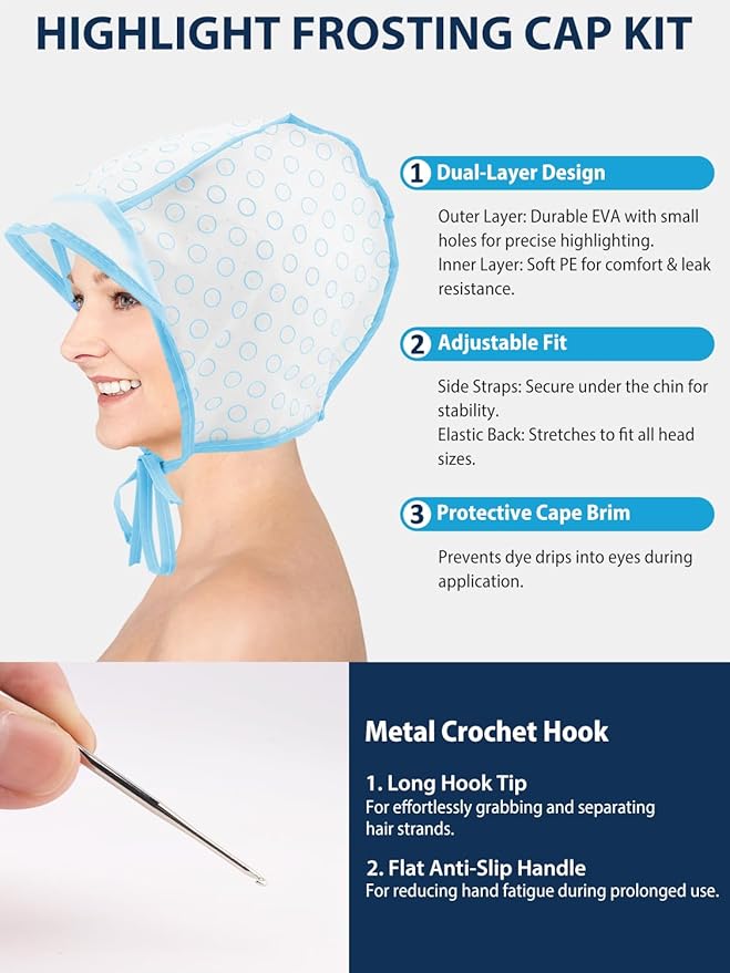 YOOVR 19PCS Hair Bleach Highlighting Kit with Hair Dye Brush and Bowl Set Color Whisk, Highlight Frosting Cap with Hook, Gloves Capes, Home Use Salon Tools for Hair Bleaching Coloring Dying (Blue)