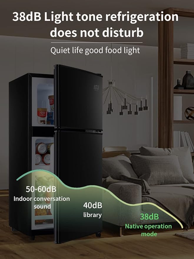 KRIB BLING Mini Fridge With Freezer,3.5 Cu. Ft Compact Refrigerator With 2 Doors,7- Level Adjustable Thermostat, Removable Glass Shelves For Bedroom, Office, Kitchen, Apartment, Dorm, Black
