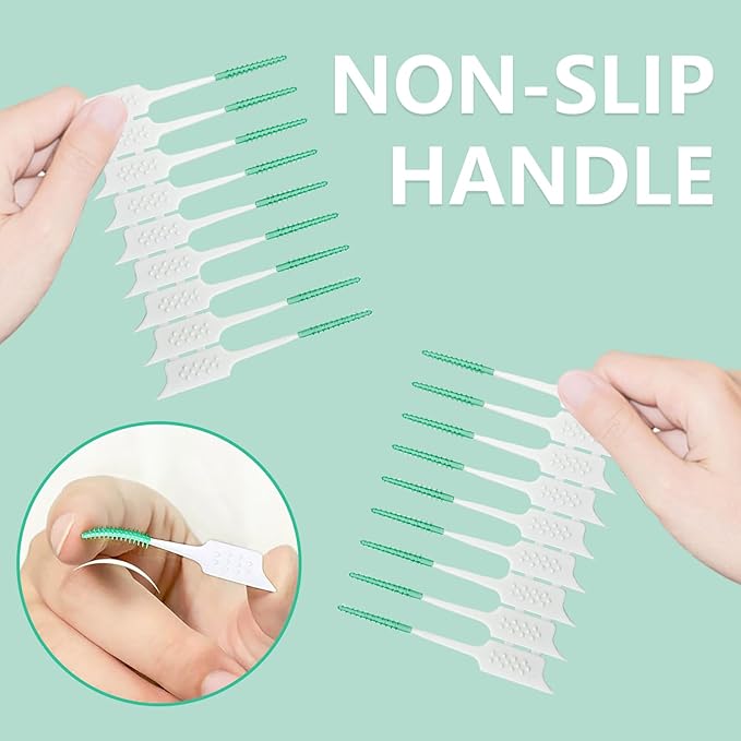 WQINX Dental Floss Picks Soft Silicone interdental Brush, Braces Brush, Floss Picks for Teeth, Disposable interdental Brush, Suitable for Cleaning Teeth Health(Green, 160pcs)