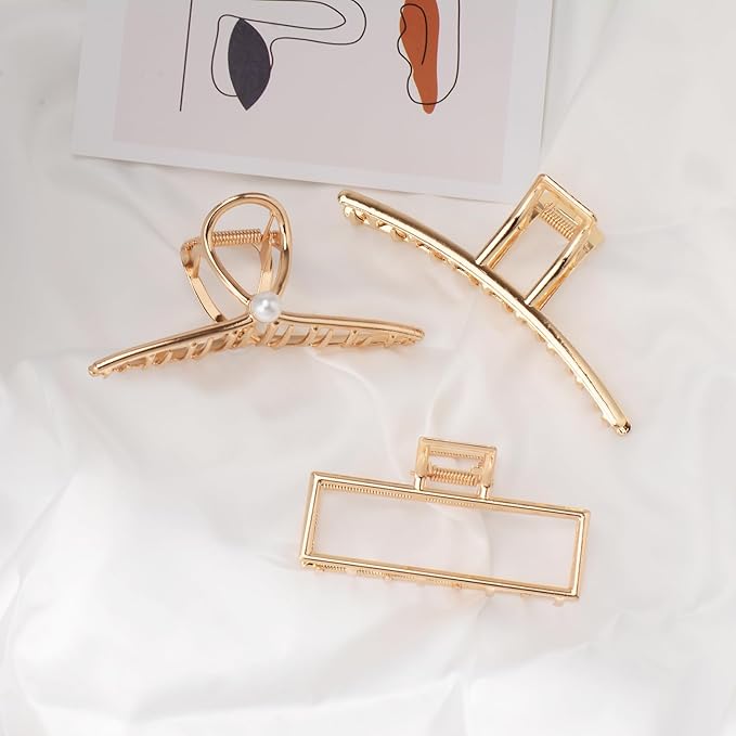 Mehayi 3 PCS Metal Large Hair Claw Clips for Thick Heavy Hair, Big Non-Slip Hair Catch Barrette Jaw Clamp, Strong Hold Claw Barrettes for Long Hair, Fashion Hair Styling Accessories for Women Girls