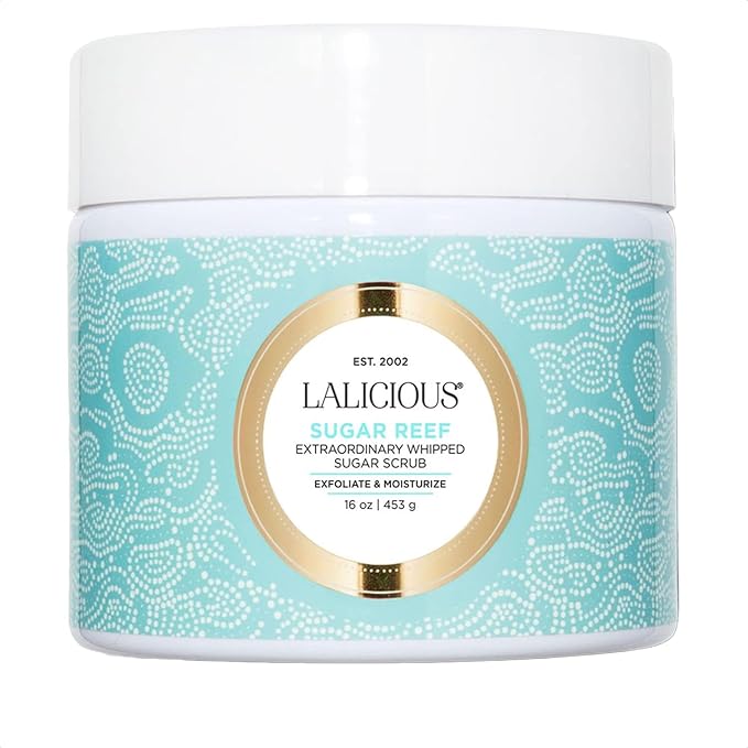 LALICIOUS Sugar Reef Exfoliating & Moisturizing Body Scrub | Sugar & Coconut Oil | Pre-Shave Scrub for Ingrown Hairs & Razor Bumps | Gently Buffs & Smooths Sensitive Skin | No Parabens | Large 16oz