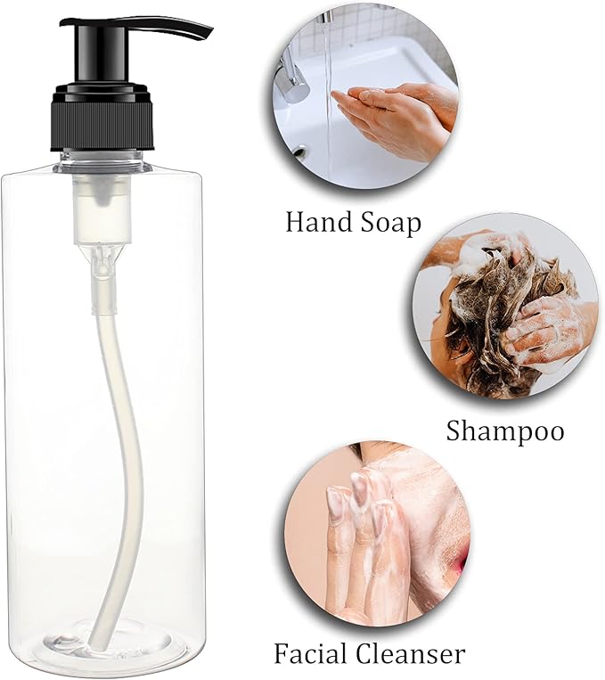 BPFY 12 Pack 8 oz Plastic Pump Dispenser Bottles for Massage Oil, Shampoo, Lotions, Body Wash Pump Bottles, Cream Refillable Containers with Pump, 2 Funnel, 18 Chalk Labels