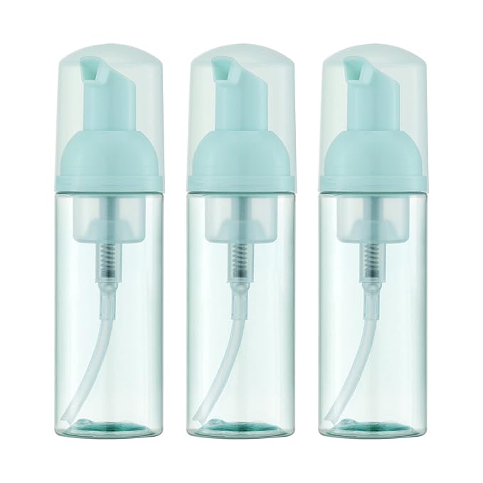 Owlyee Travel Foam Pump Bottle - 2oz Small Size Foaming Hand Soap Dispenser - Mini Portable Mousse Lash Shampoo Kit Container for Hair - Empty Leak Proof Plastic Green Foamer for Liquid Toiletry 3Pack