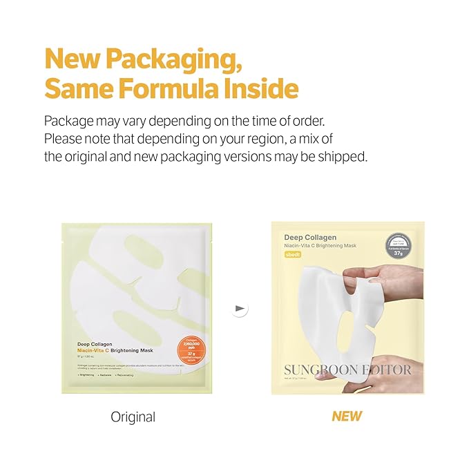 SUNGBOON EDITOR Deep Collagen Niacin-Vita C Overnight Mask, Brightening & Wrinkle Care Mask, 2,160,000PPB Collagen + Niacinamide + Vita C, Korean Skincare, 4ea, Gifts for Women