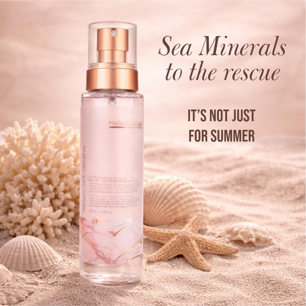 Manna Kadar Beauty Ready, Set, Renew Refreshing Face Mist, 180ml - Sets Makeup & Helps Keep a Flawless Face, Provides Moisture, Keep Skin Hydrated & Healthy, Sea Botanicals, Invigorating, Refreshing