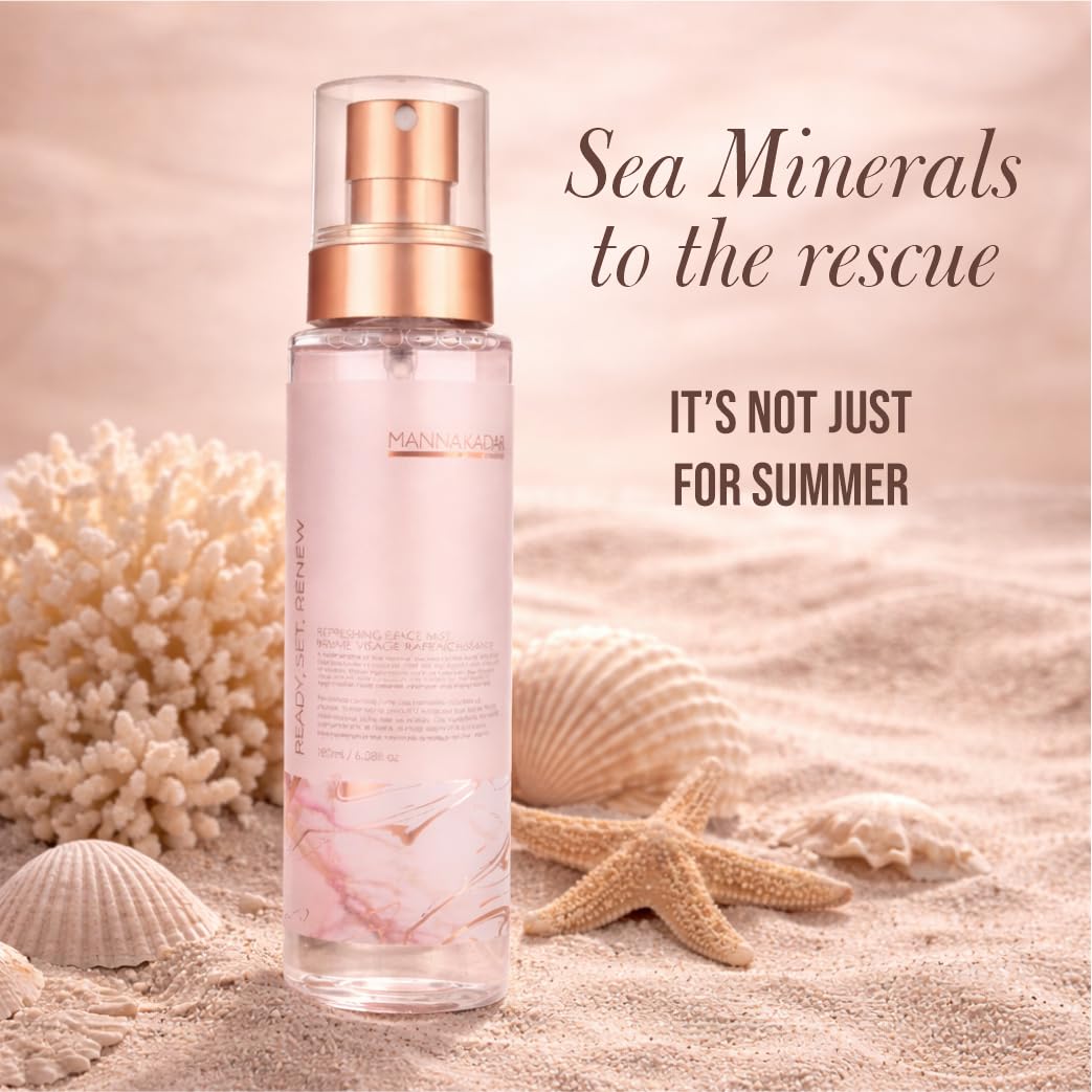 Manna Kadar Beauty Ready, Set, Renew Refreshing Face Mist, 180ml - Sets Makeup & Helps Keep a Flawless Face, Provides Moisture, Keep Skin Hydrated & Healthy, Sea Botanicals, Invigorating, Refreshing