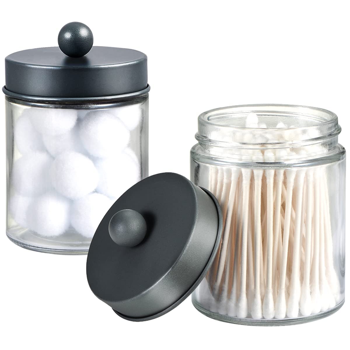 Amolliar Apothecary Jar Bathroom Storage Qtip Holder Glass, Grey 2Pack