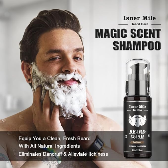 Isner Mile Dad Gifts Fathers Day Husband: from Wife Daughter, Beard Grooming Kit for Men with Beard Oil Balm Wash Brush Comb & Straight Razor, Stocking Stuffers Birthday Gifts for Men Him Boyfriend