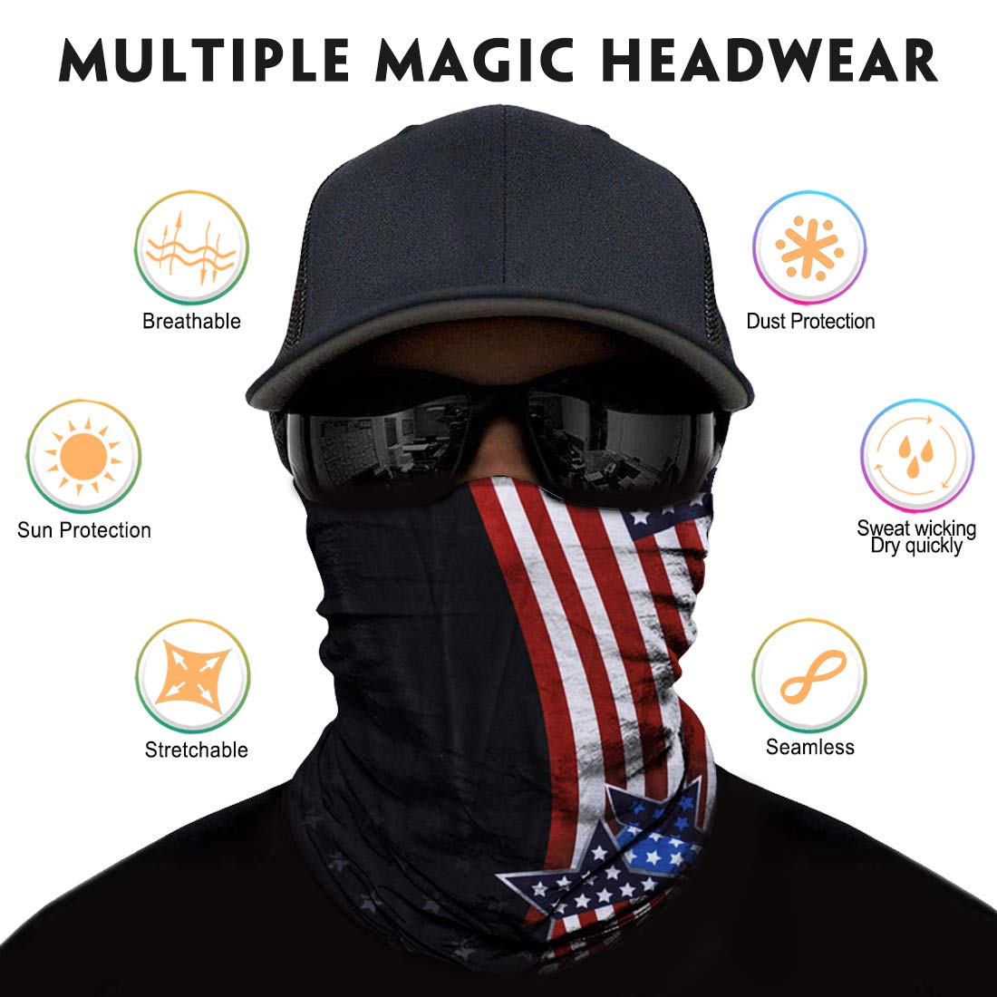 Venswell Neck Gaiter Face Mask Men Women,Seamless Bandana Rave Face Cover Scarf Mask,Balaclava,Headband, Head Wrap,Headwear