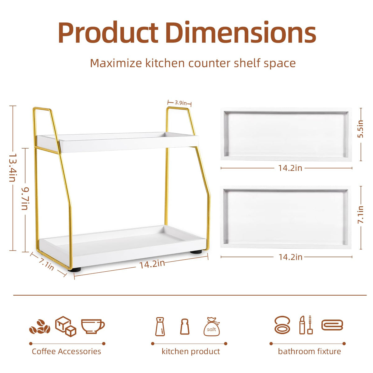DWTS 2 Tier Wood/Gold Metal Coffee Station Organizer,Coffee Bar Accessories