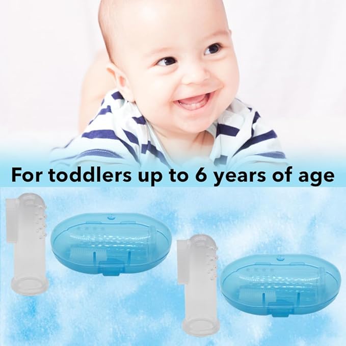 Gadgetime USA Baby Finger Toothbrush (Set of 2) - Silicone Baby Toothbrush with 2 Cases in Blue - Toddler Training Toothbrush - Newborn Oral Massager - Easy Oral Hygiene for Kids & Pets (Blue)